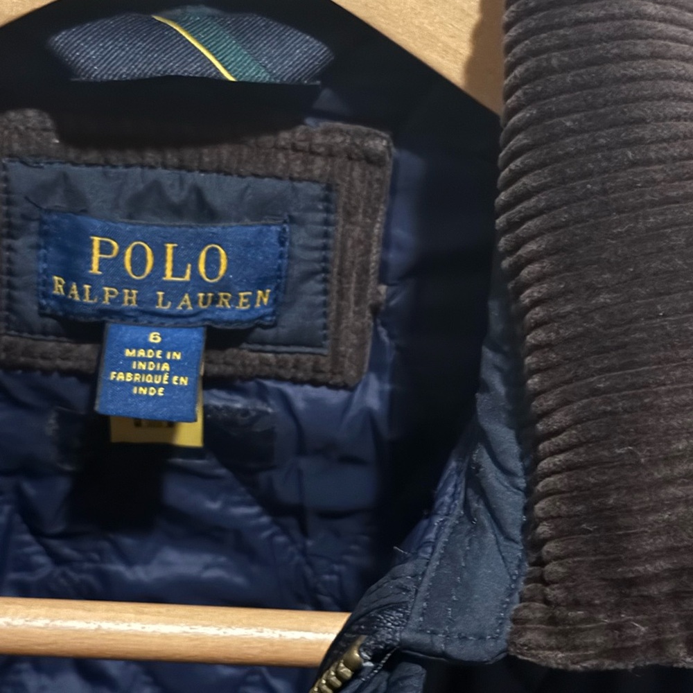 Ralph Lauren Navy Quilted Jacket with Brown Collar - Picture 7 of 9